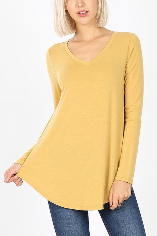 Premium Long Sleeve V-Neck Round Hem Top